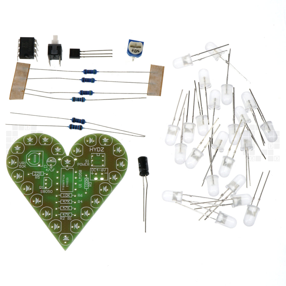 Green LED Breathing Heart DIY Thru Hole Soldering Practice Kit 4-6VDC