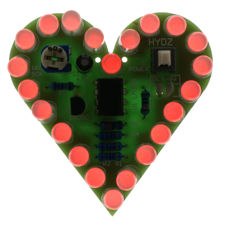 Red LED Breathing Heart DIY Thru Hole Soldering Practice Kit 4-6VDC