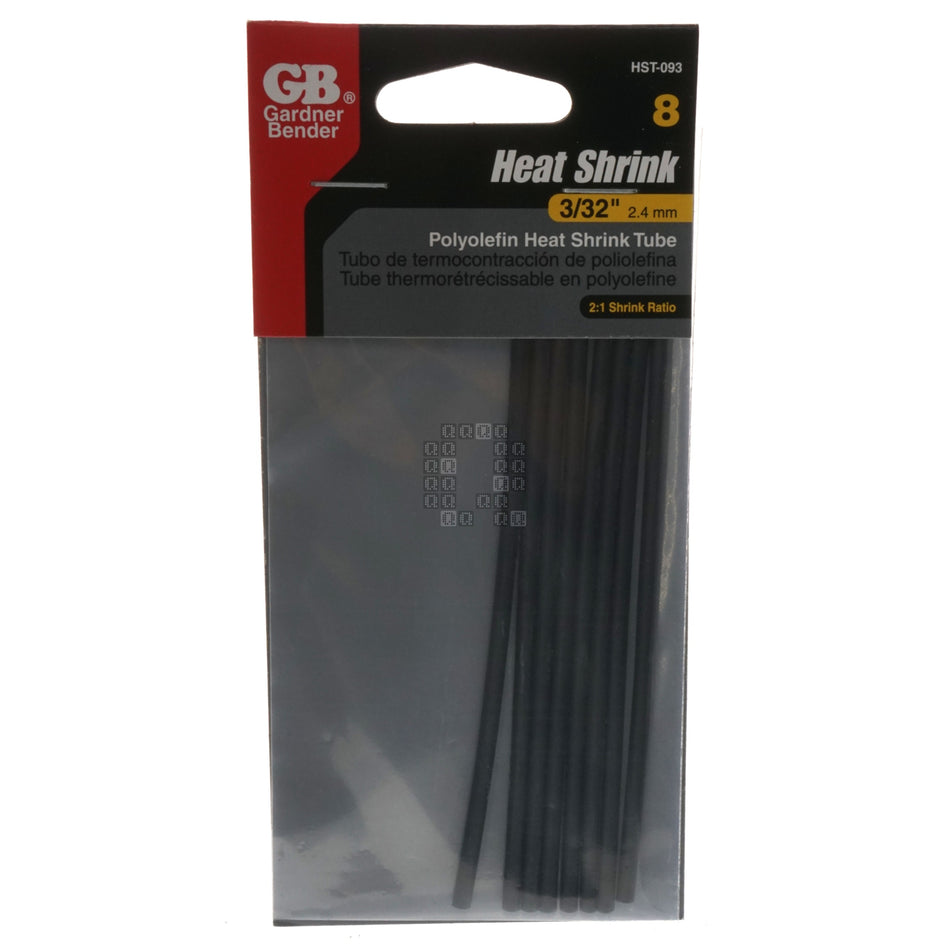 Gardner Bender HST-093 3/32" Polyolefin Heat Shrink Tubing, Black, 4" Length