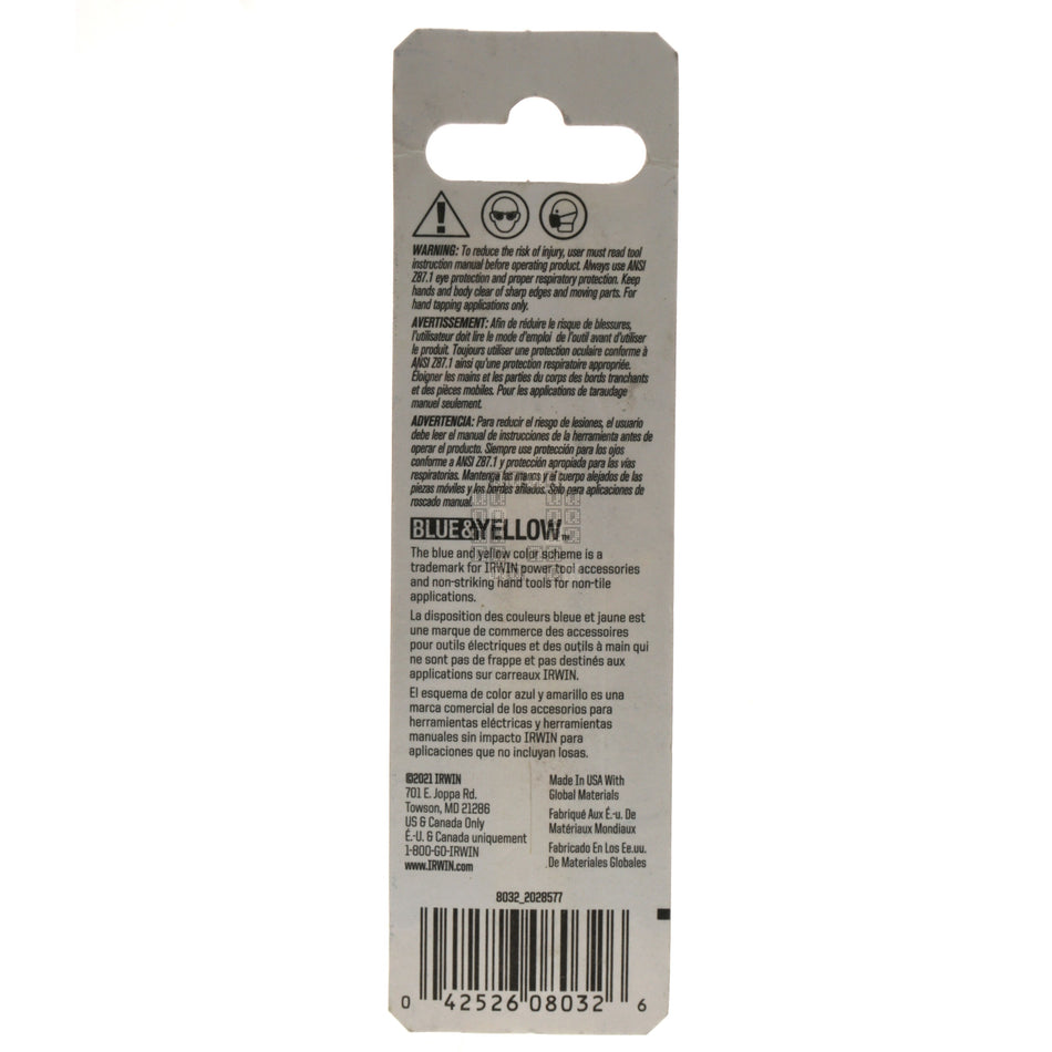 Irwin Hanson 8032 #12 - 24NC High Carbon Steel Plug Tap