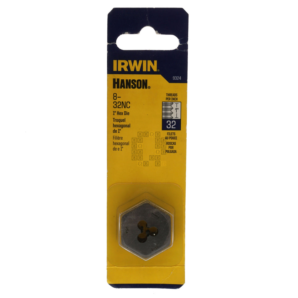 Irwin Hanson 9324 #8 - 32NC SAE High Carbon Steel 1" Hex Die