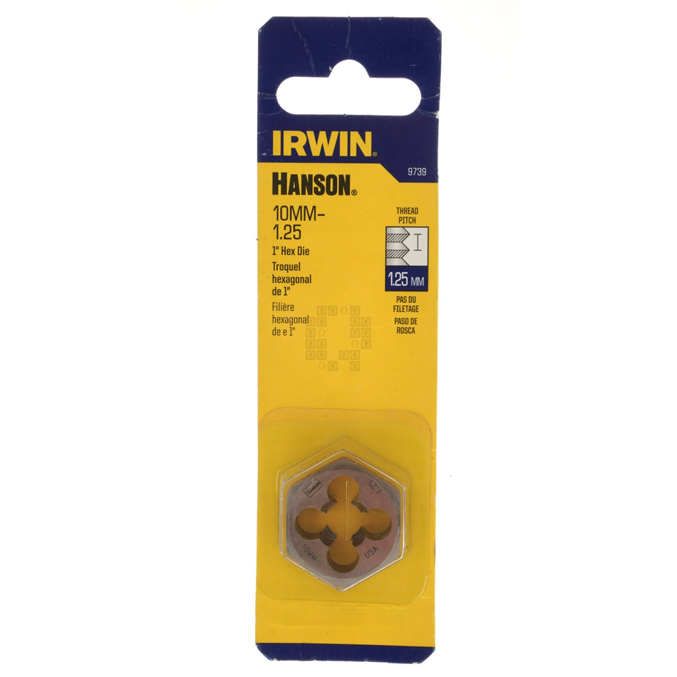 Irwin Hanson 9739 10mm M10 - 1.25 Metric Right Hand RH High Carbon Steel 1" Hex Die