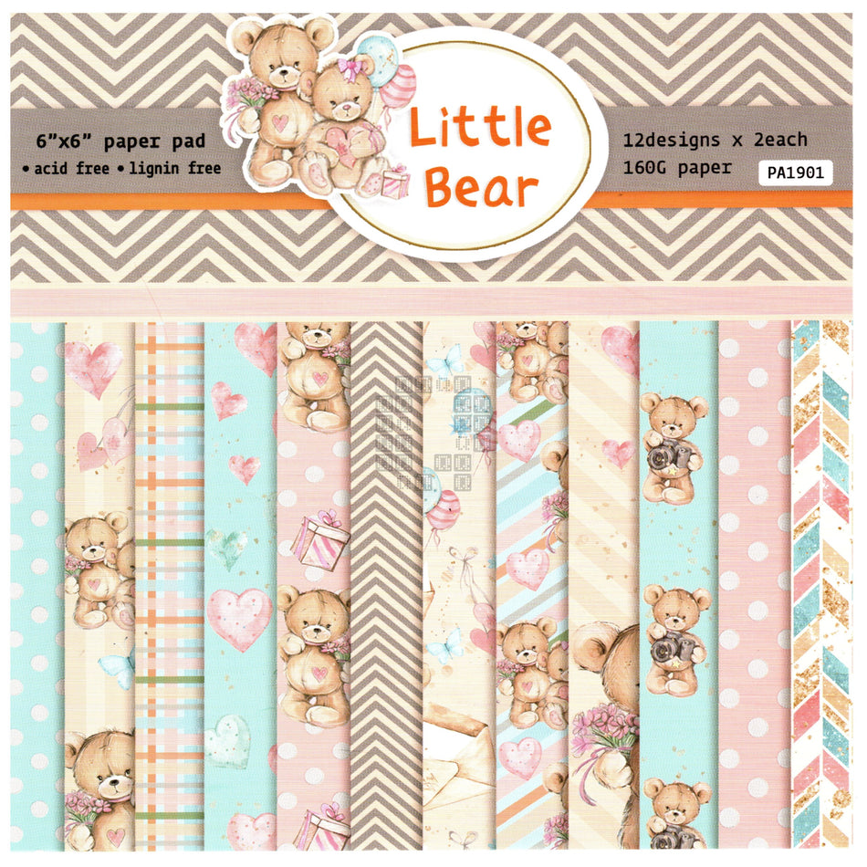 Alina Craft PA1901 Little Bear 6x6" Scrapbooking Paper, 24 Sheets, 160 Gram