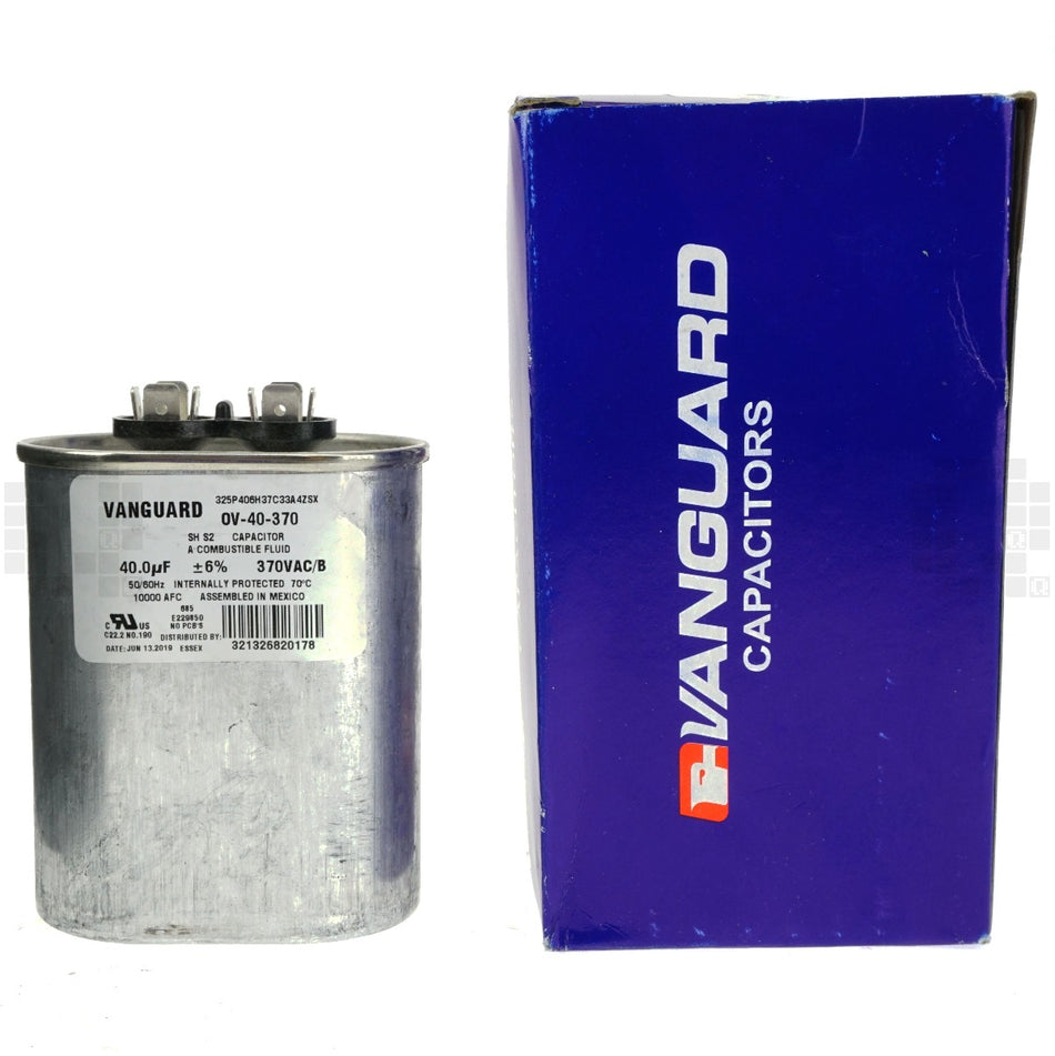Vanguard OV-40-370 Oval Run Capacitor, 40 uF, 370 VAC 50/60Hz