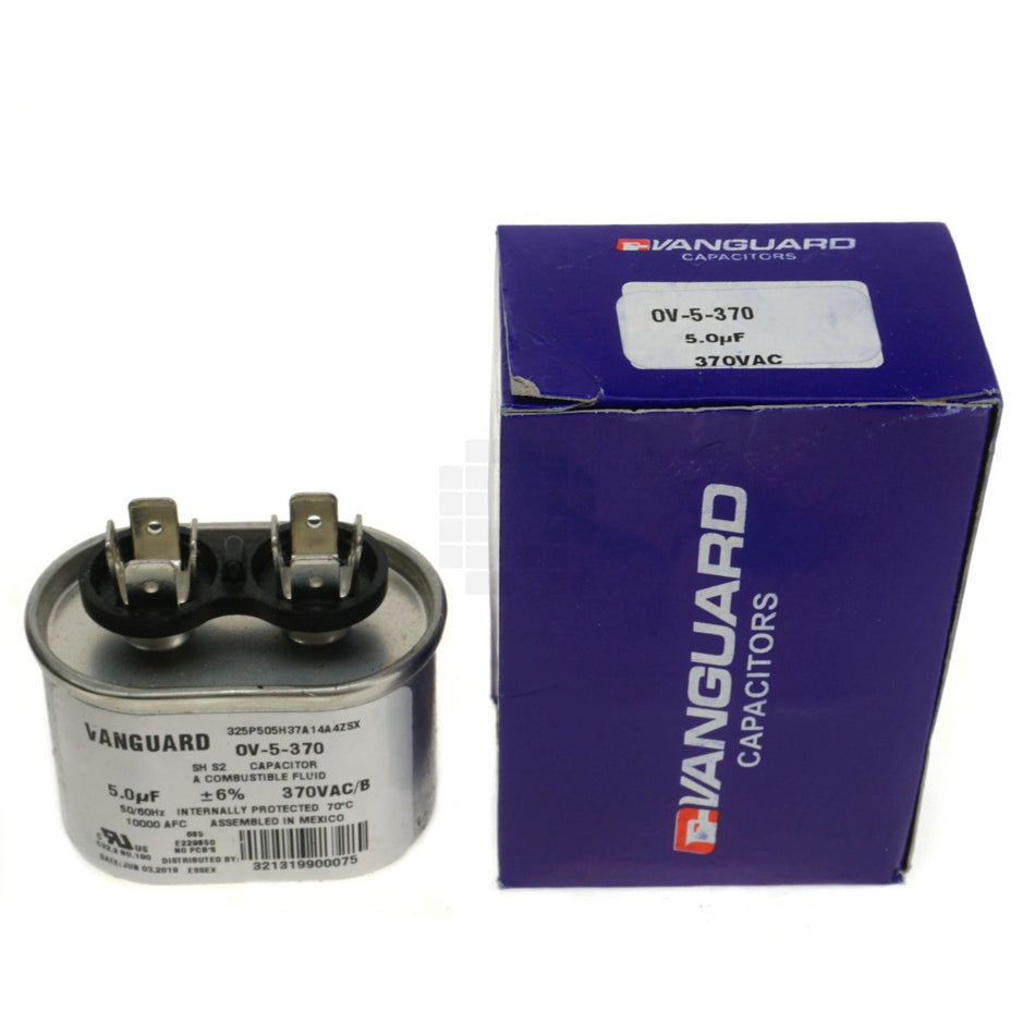 Vanguard OV-5-370 Electric Motor Run Capacitor, Oval, 5 uF, 370 VAC 50-60Hz
