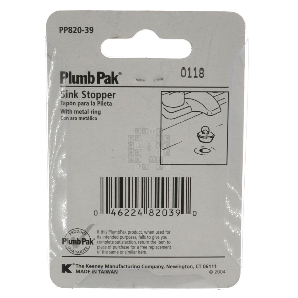 Keeney PP820-39 Plumb Pak 1-3/8" to 1-1/2" White Rubber Drain Sink Stopper