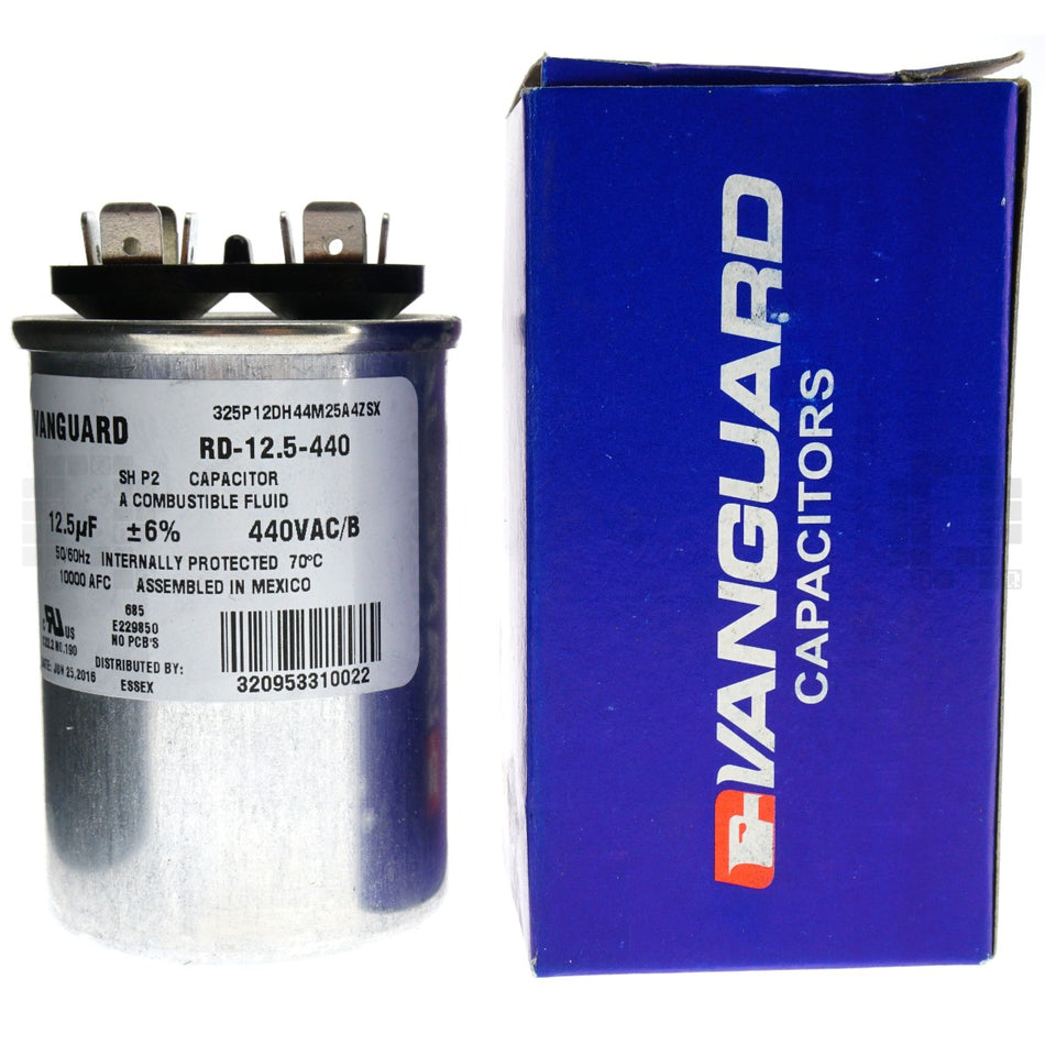 Vanguard RD-12.5-440 Electric Motor Run Capacitor, 12.5 uF, 440VAC 50/60Hz