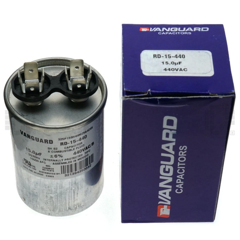 Vanguard RD-15-440 Electric Motor Run Capacitor, 15 uF, 440VAC 50-60Hz