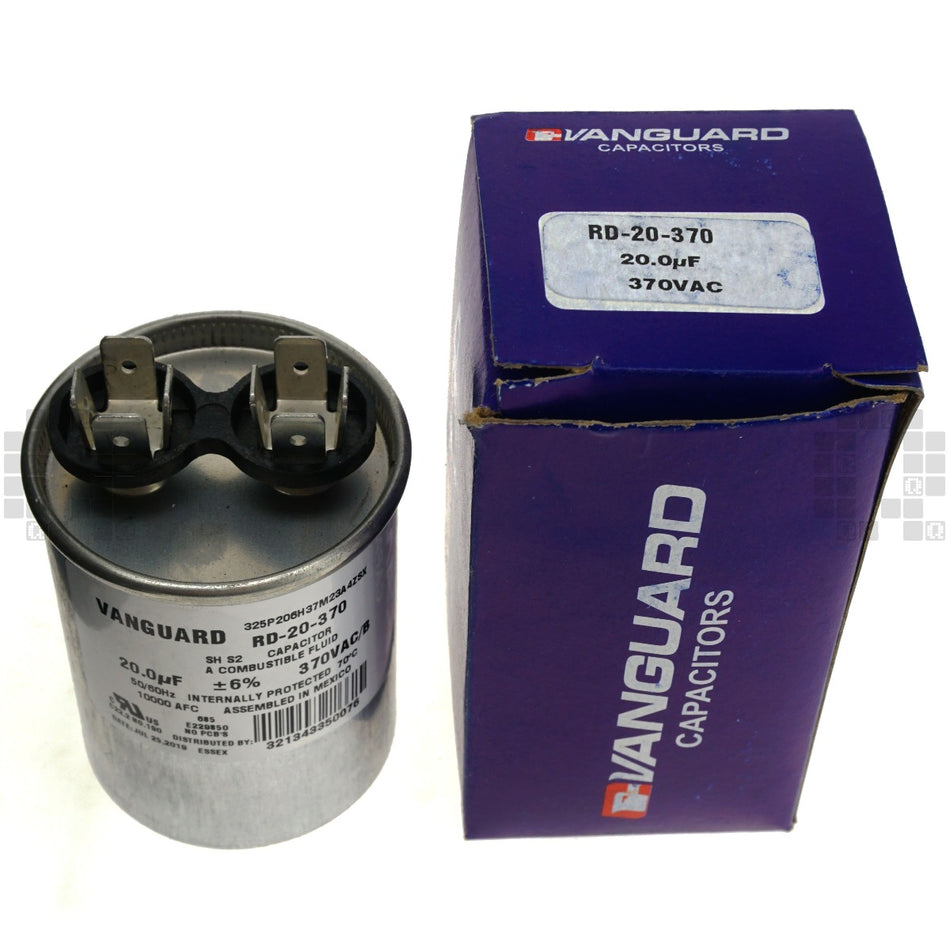 Vanguard RD-20-370 Electric Motor Run Capacitor, 20 uF, 370VAC 50-60Hz
