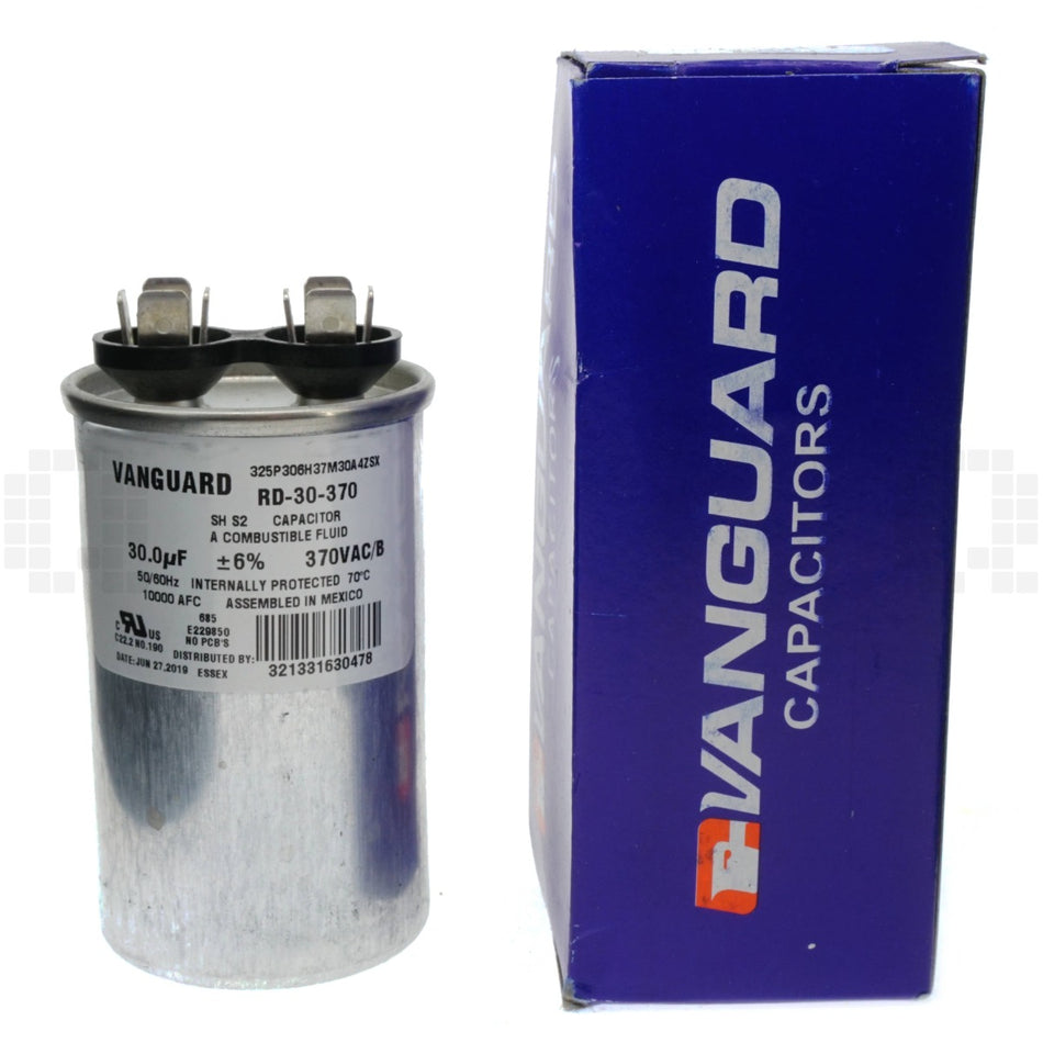 Vanguard RD-30-370 Electric Motor Run Capacitor, 30 uF, 370 VAC, 50-60 Hz