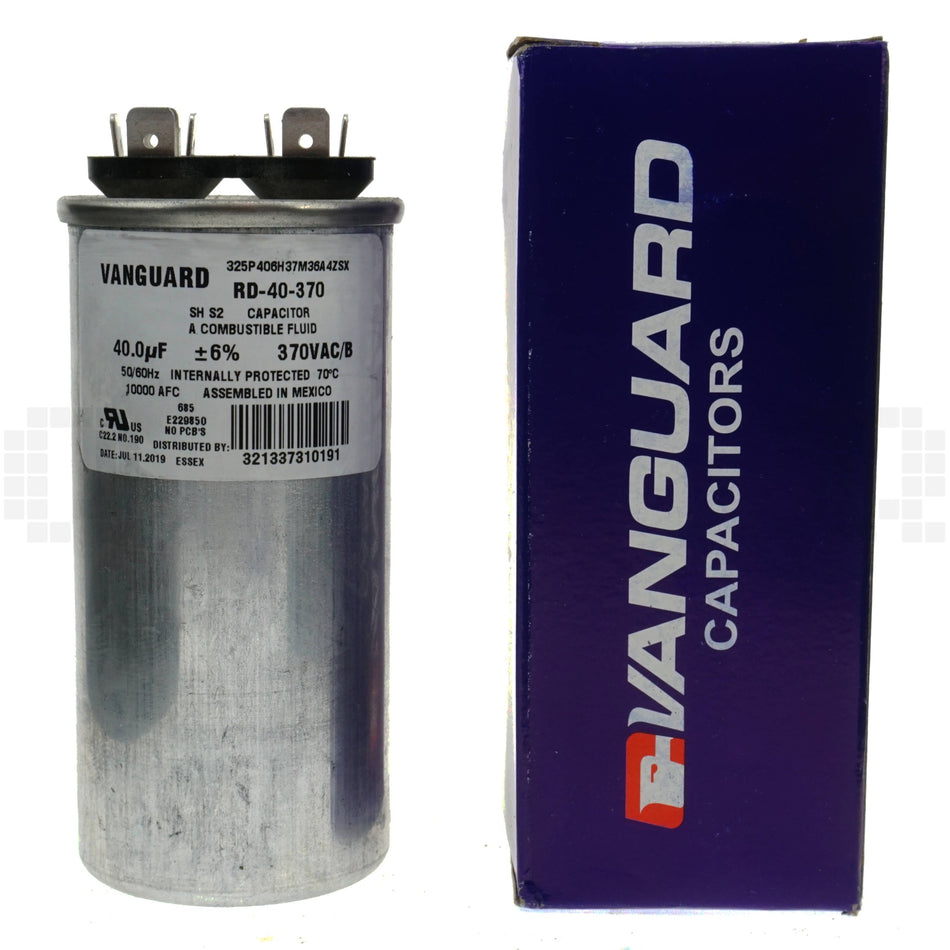 Vanguard RD-40-370 Electric Motor Run Capacitor, 40 uF, 370 VAC, 50-60Hz