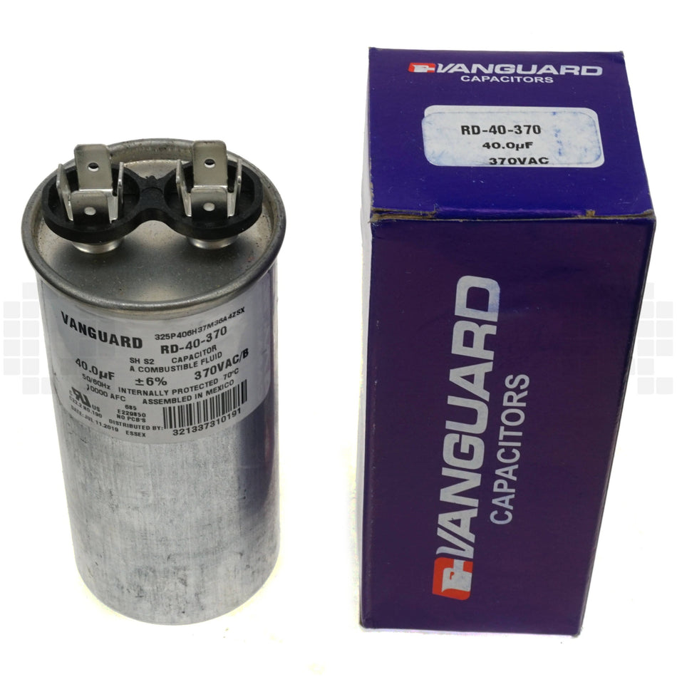 Vanguard RD-40-370 Electric Motor Run Capacitor, 40 uF, 370 VAC, 50-60Hz