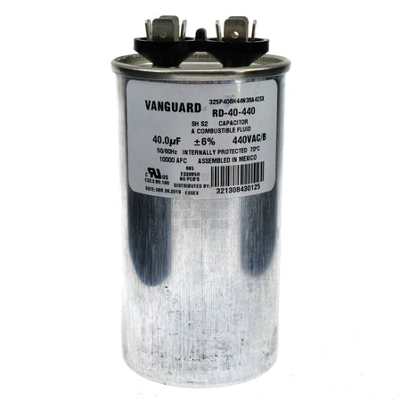 Vanguard RD-40-440 Silver Electric Motor Run Capacitor label