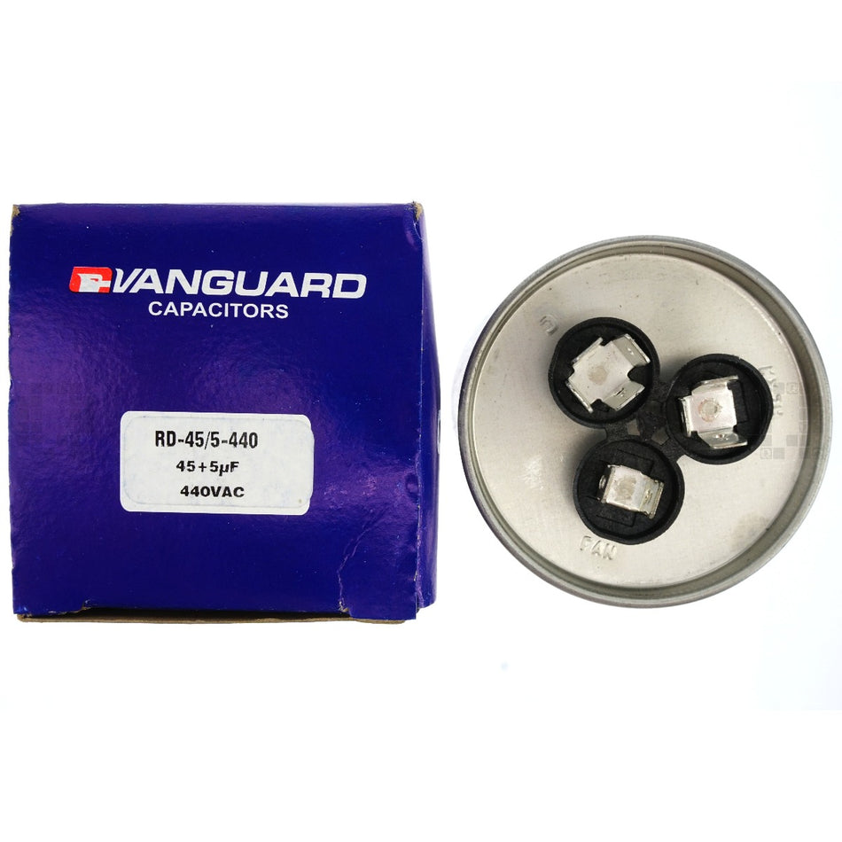 Vanguard RD-45/5-440 Dual Electric Motor Run Capacitor, 45+5uF 440VAC 50/60Hz