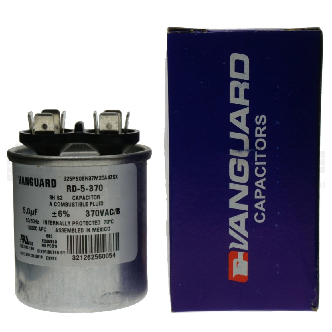 Vanguard RD-5-370 Round Electric Motor Run Capacitor