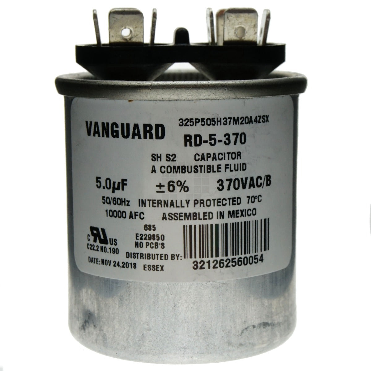Vanguard RD-5-370 Round Electric Motor Run Capacitor