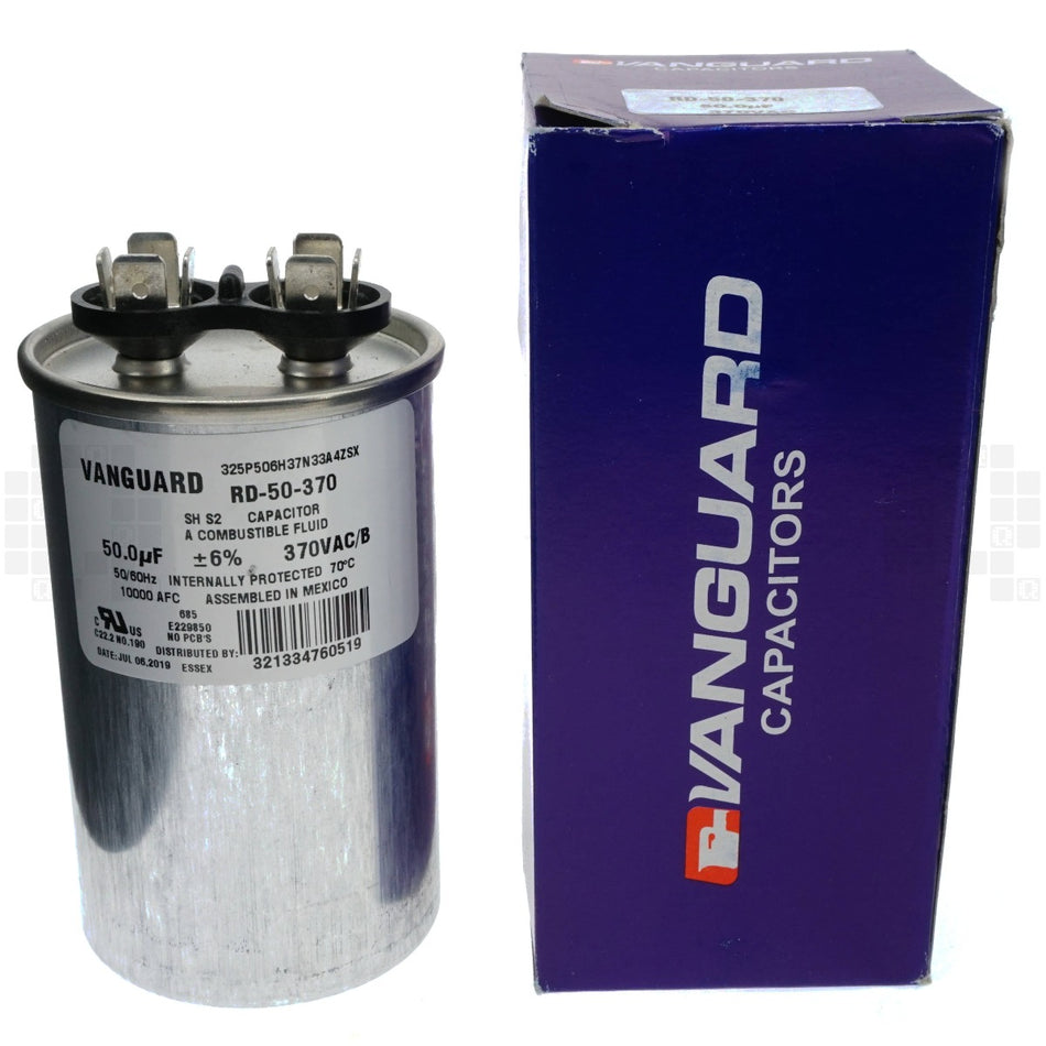 Vanguard RD-50-370 Electric Motor Run Capacitor, 50 uF, 370 VAC, 50-60Hz