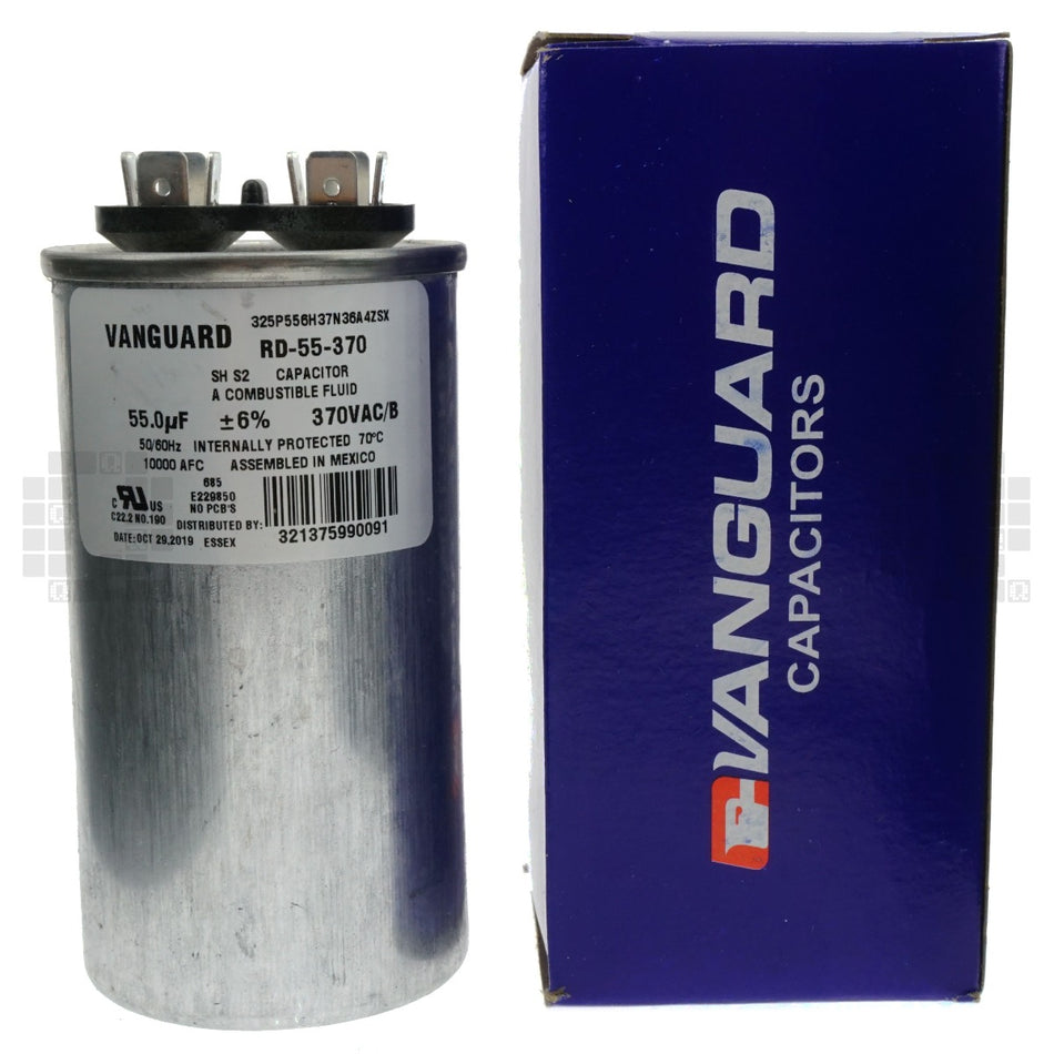 Vanguard RD-55-370 Electric Motor Run Capacitor, 55 uF, 370 VAC 50-60Hz