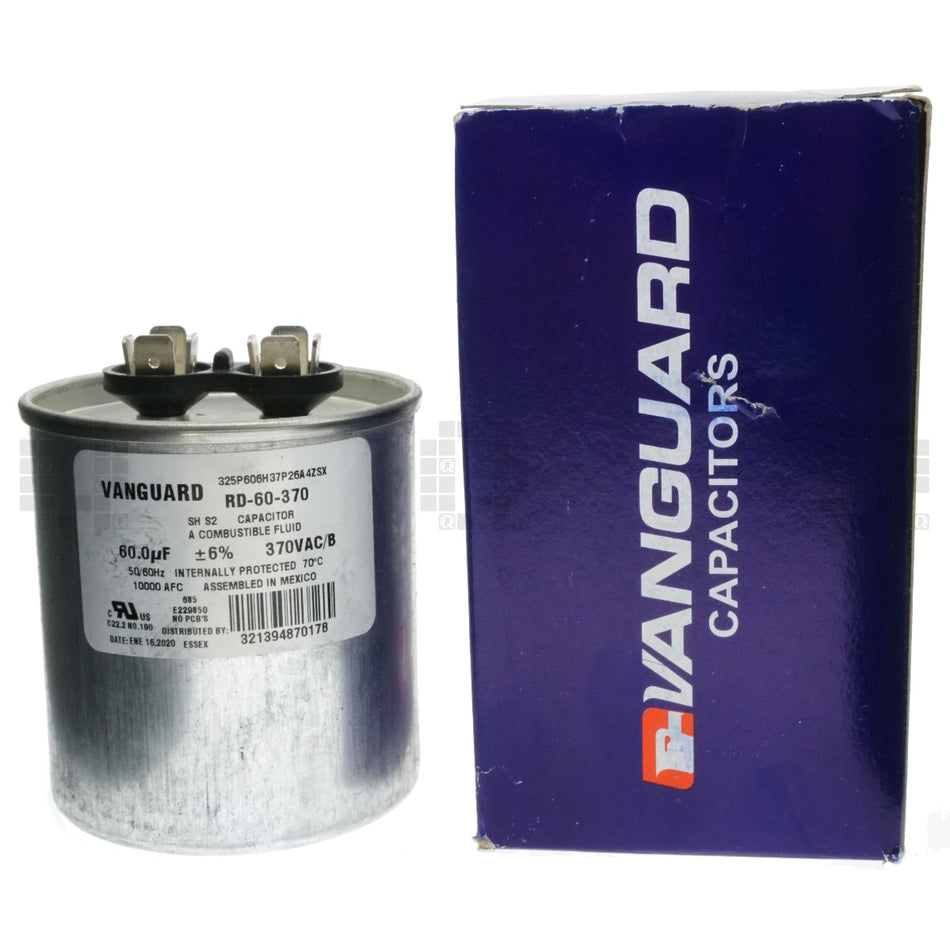 Vanguard RD-60-370 Electric Motor Run Capacitor, 60 uF, 370VAC 50-60Hz