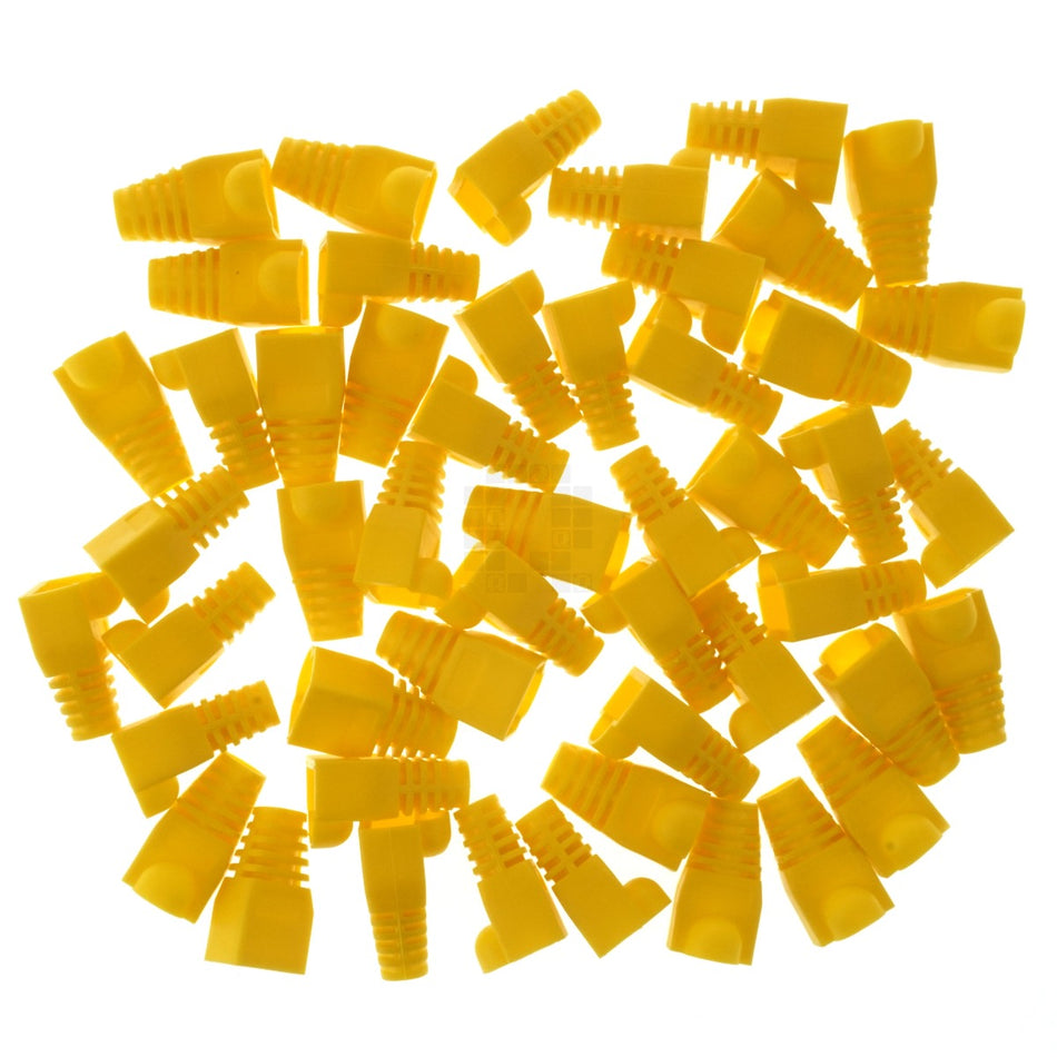 RJ-45 RJ45 Ethernet Strain Relief Boot Cover, Yellow, for CAT5 CAT6, 50 Pack