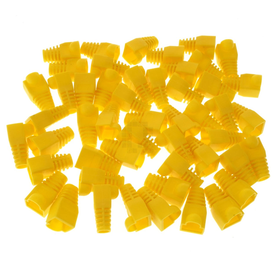 RJ-45 RJ45 Ethernet Strain Relief Boot Cover, Yellow, for CAT5 CAT6, 50 Pack