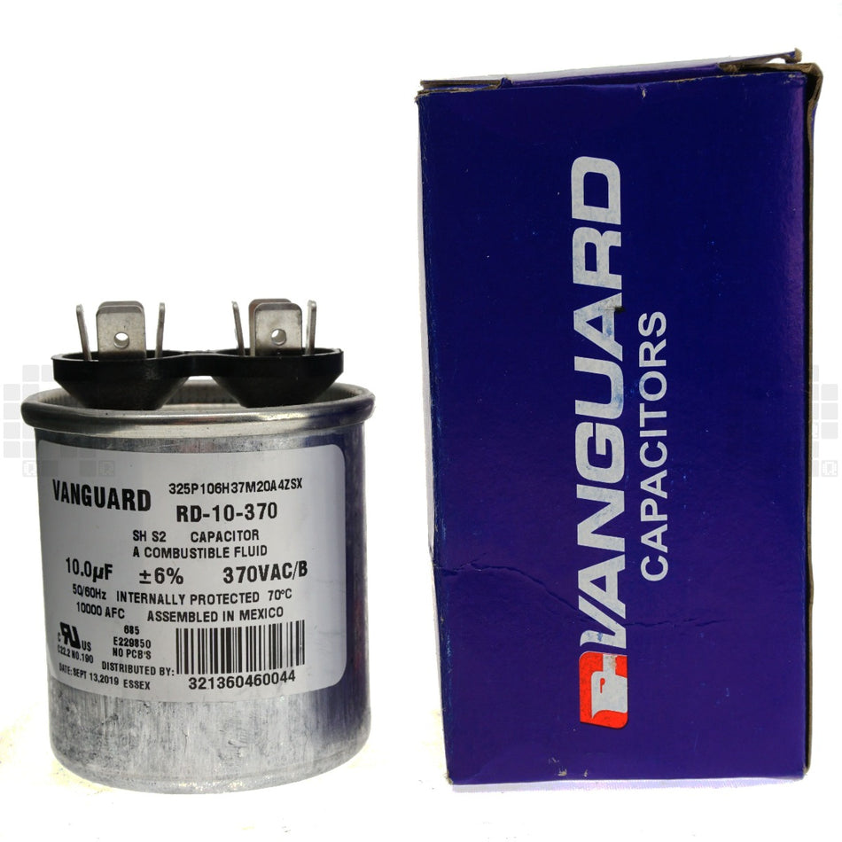 Vanguard RD-10-370 Electric Motor Run Capacitor, 10 µF, 370VAC 50-60Hz