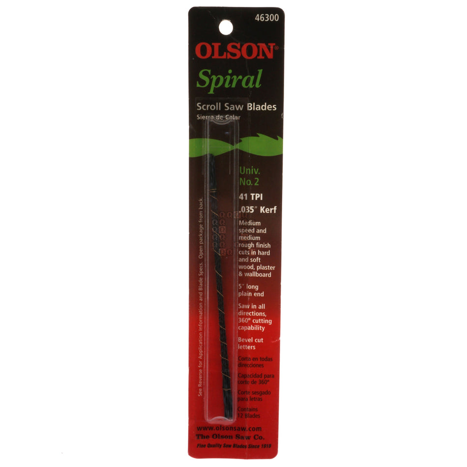 Olson 46300 Universal No.2 Spiral Tooth Scroll Saw Blades, 12 Count, 5" Length
