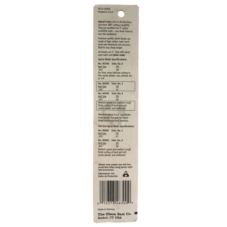 Olson 46300 Universal No.2 Spiral Tooth Scroll Saw Blades, 12 Count, 5" Length