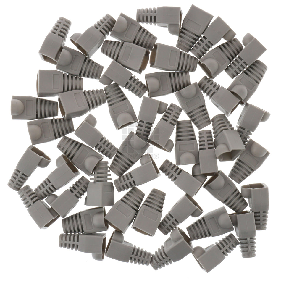 RJ-45 RJ45 Ethernet Strain Relief Boot Cover, Gray, for CAT5 CAT5E CAT6, 50 Pack
