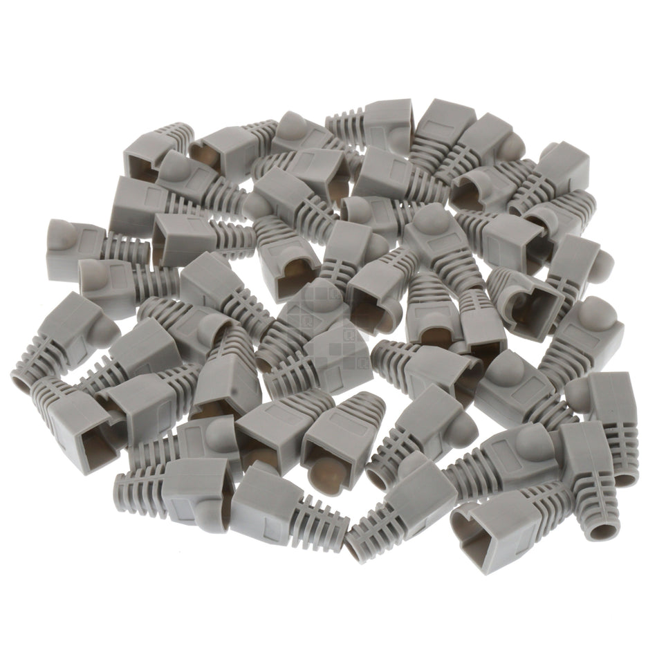 RJ-45 RJ45 Ethernet Strain Relief Boot Cover, Gray, for CAT5 CAT5E CAT6, 50 Pack