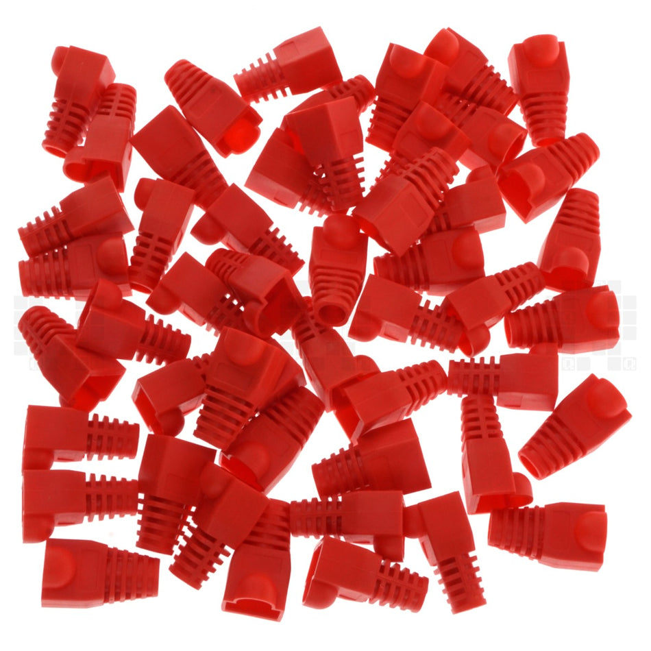 RJ-45 RJ45 Ethernet Strain Relief Boot Cover, Red, for CAT5 CAT5E CAT6, 50 Pack