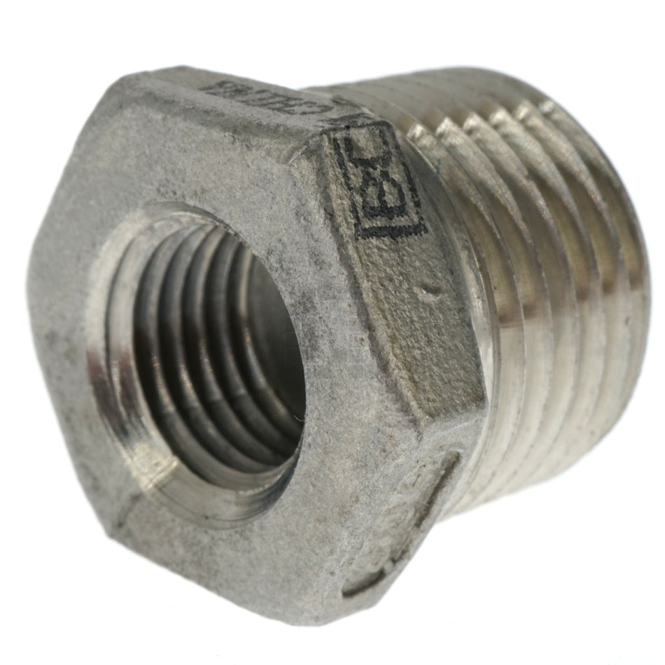 Boshart Industries U2-SSB-0502 1/2" MNPT x 1/4" FNPT Stainless Steel Reduction Bushing
