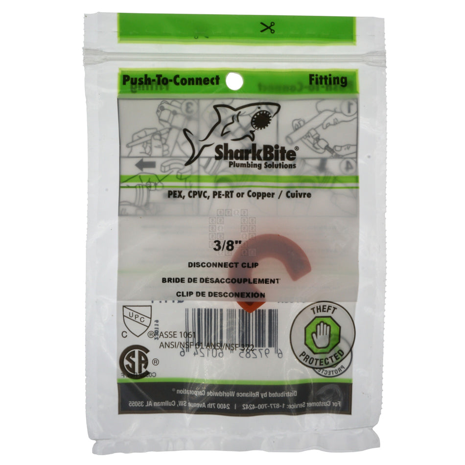 SharkBite U708A PEX, CPVC, PE-RT or Copper Push-To-Connect 3/8" Disconnect Clip