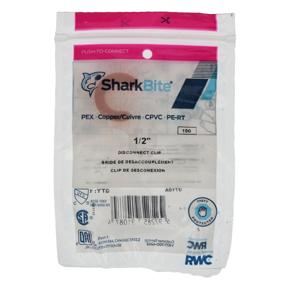 SharkBite U710A PEX, Copper, CPVC & PE-RT Push-To-Connect 1/2" Disconnect Clip