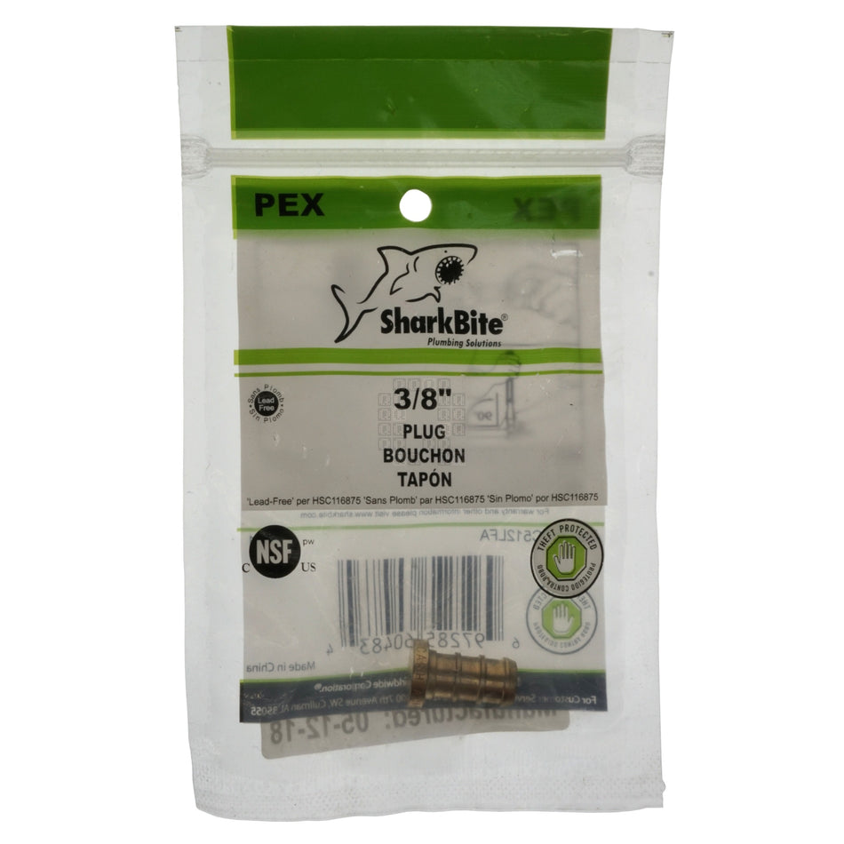SharkBite UC512LFA 3/8" PEX Hose Barb Pipe Plug, Lead Free Brass