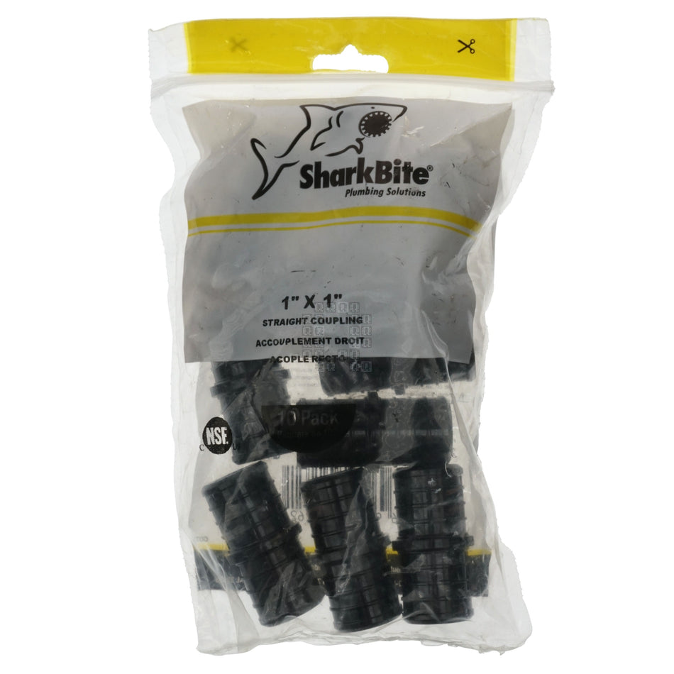 Sharkbite UP020A10 1" x 1" PEX Hose Barb Straight Coupling, Black, 10-Pack