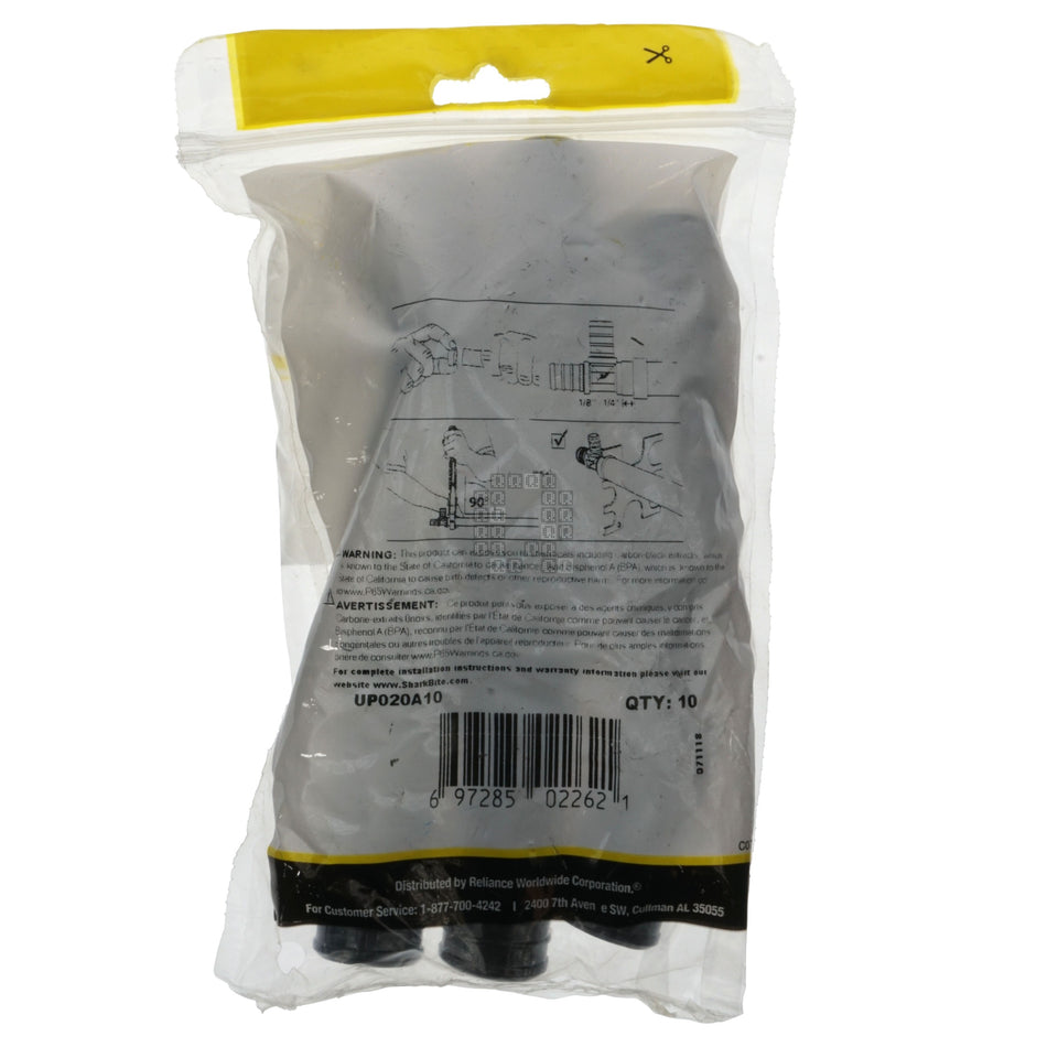 Sharkbite UP020A10 1" x 1" PEX Hose Barb Straight Coupling, Black, 10-Pack