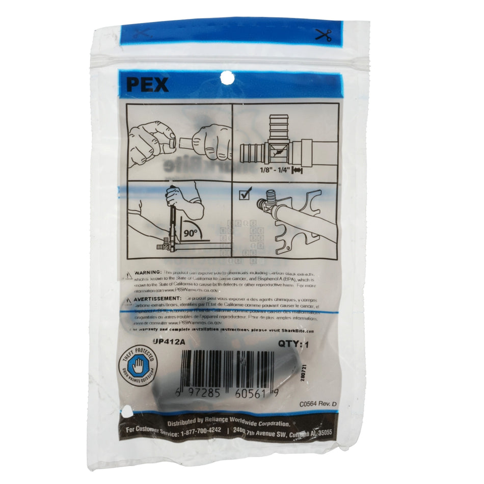 SharkBite UP412A 3/4" x 3/4" x 1/2" PEX Hose Barb Reducing Tee, Black