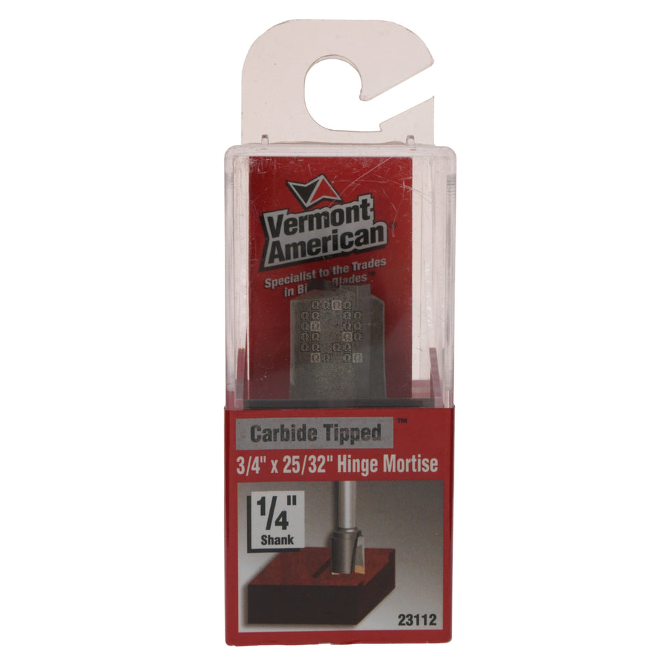 Vermont American 23112 Carbide Tipped 3/4" x 25/32" Hinge Mortise Router Bit, 1/4" Straight Shank