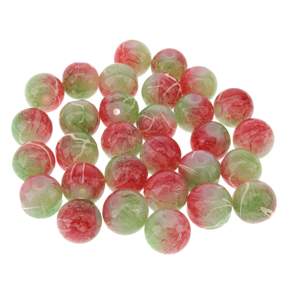 Watermelon 8mm Loose Glass Beads, 30 Pieces