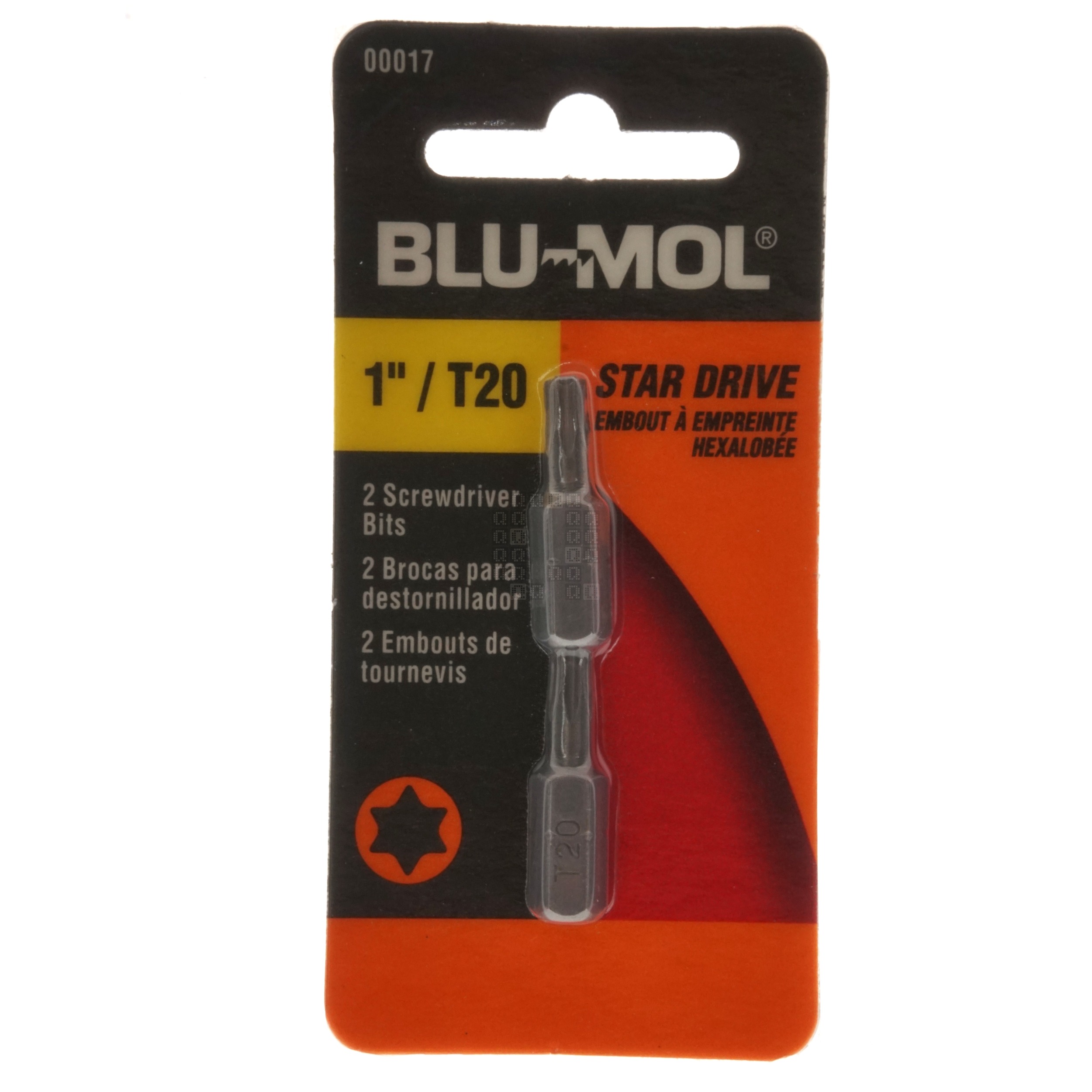 BLU-MOL 00017 T20 TORX Star Drive Screwdriver Bits, 1" Length, 2-Pack