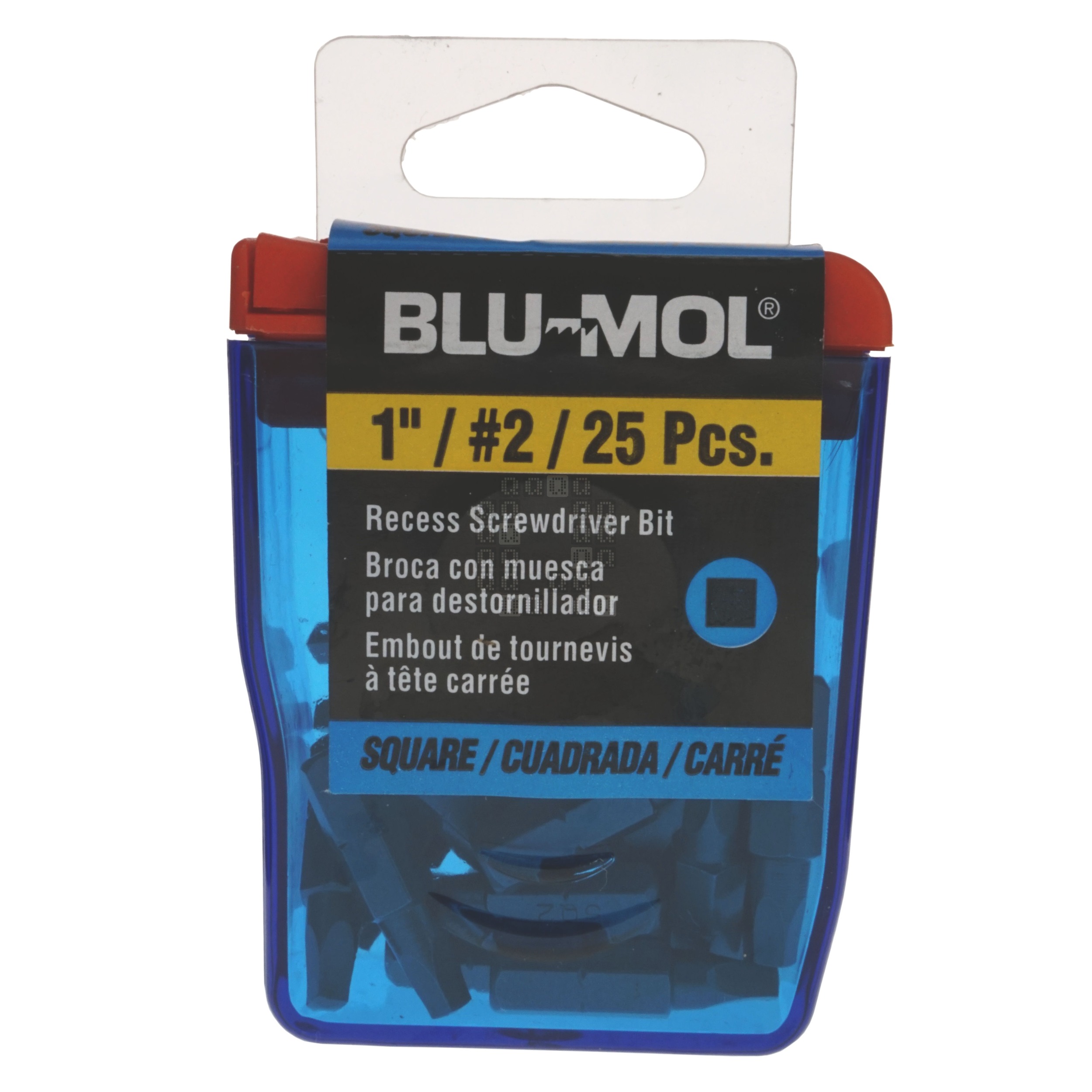 BLU-MOL 00058 SQ2 / #2 Square Recess Screwdriver Bits, 1" Length, 25-Pack