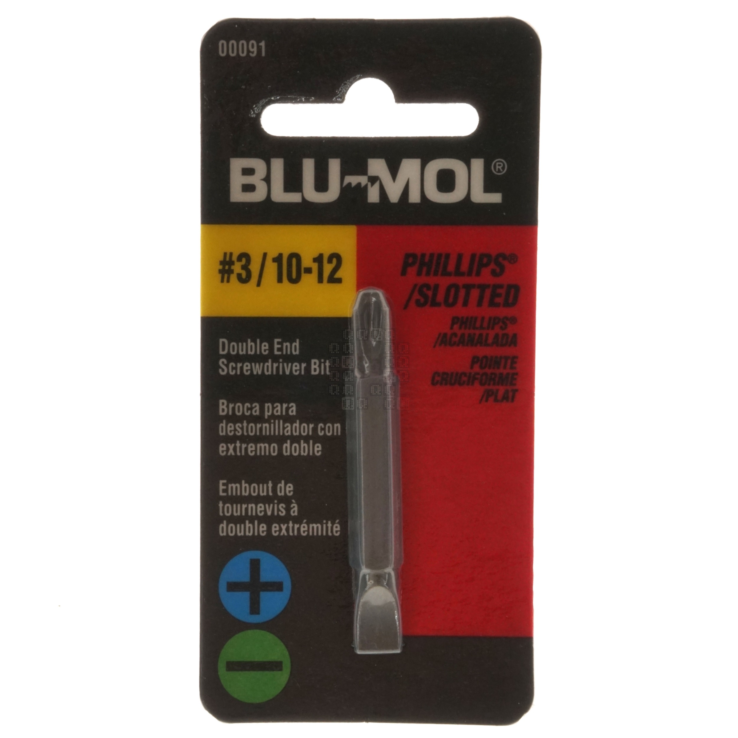 BLU-MOL 00091 #3 Phillips / 10-12 Slotted Double End Screwdriver Bit, 2" Length