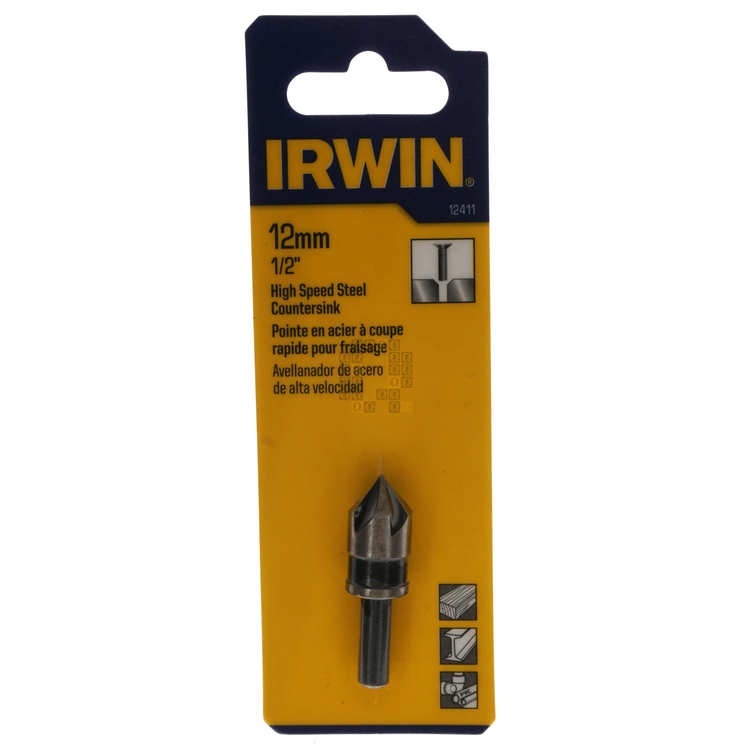 Irwin 12411 Round Shank High Speed Steel (HSS) Countersink, 1/2" Diameter, 82°