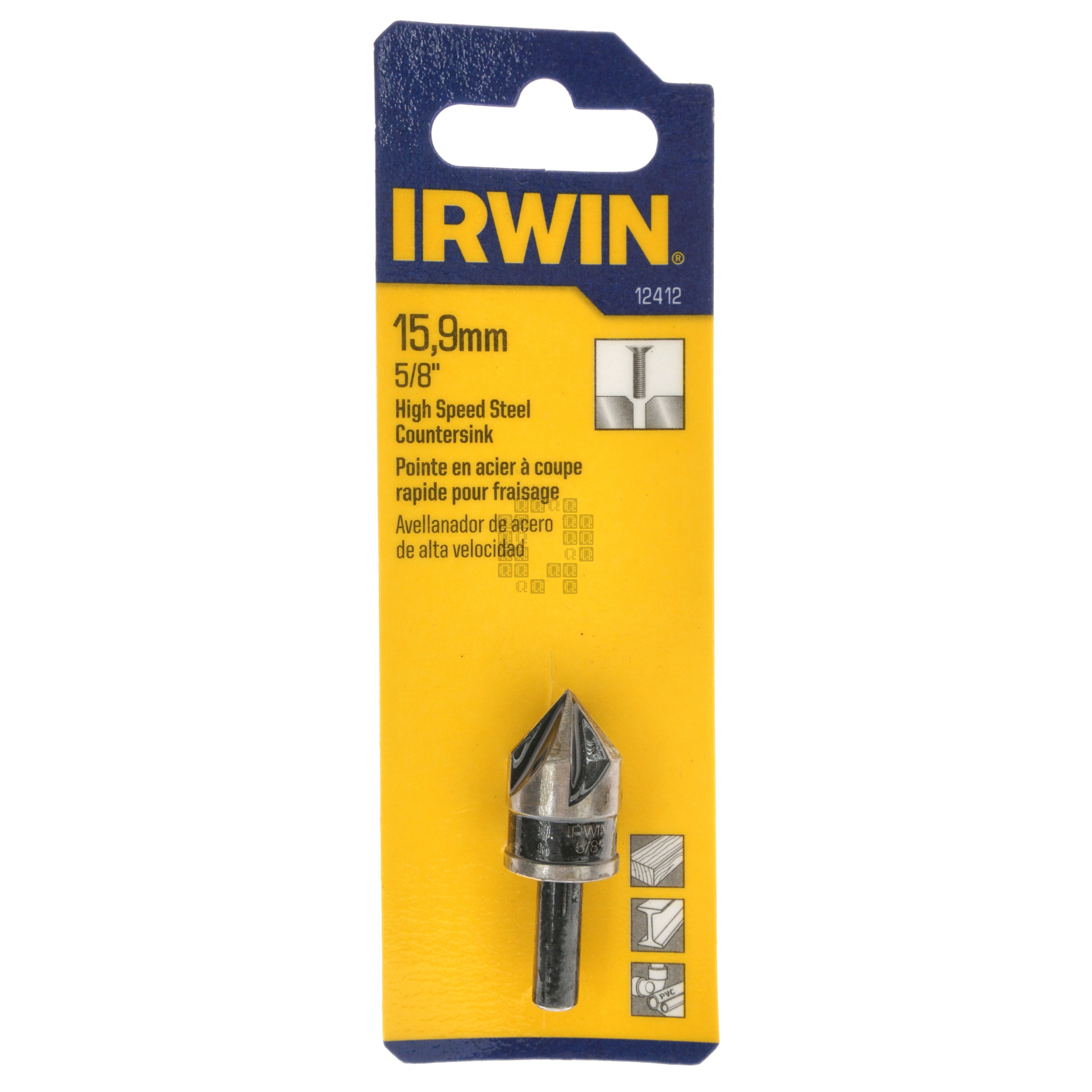 Irwin 12412 Round Shank High Speed Steel (HSS) Countersink, 5/8" Diameter, 82°