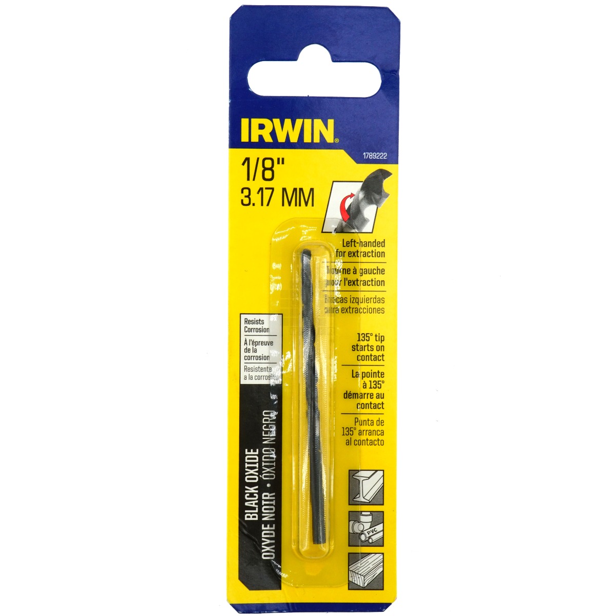 Irwin 1789222 Black Oxide 1/8" Left Hand Drill Bit, 135° Split