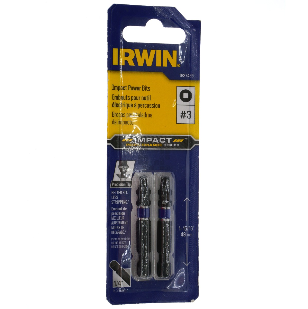 Irwin 1837485 #3 Square Impact Performance Series Power Bit, 2" Length, 2 Pack