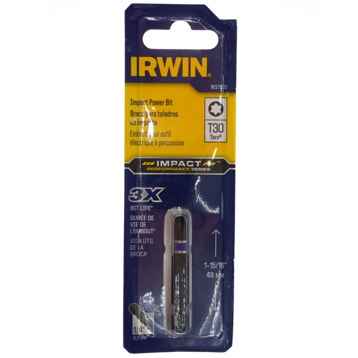 Irwin 1837505 T30 Torx Impact Performance Series Power Bit, 2" Length