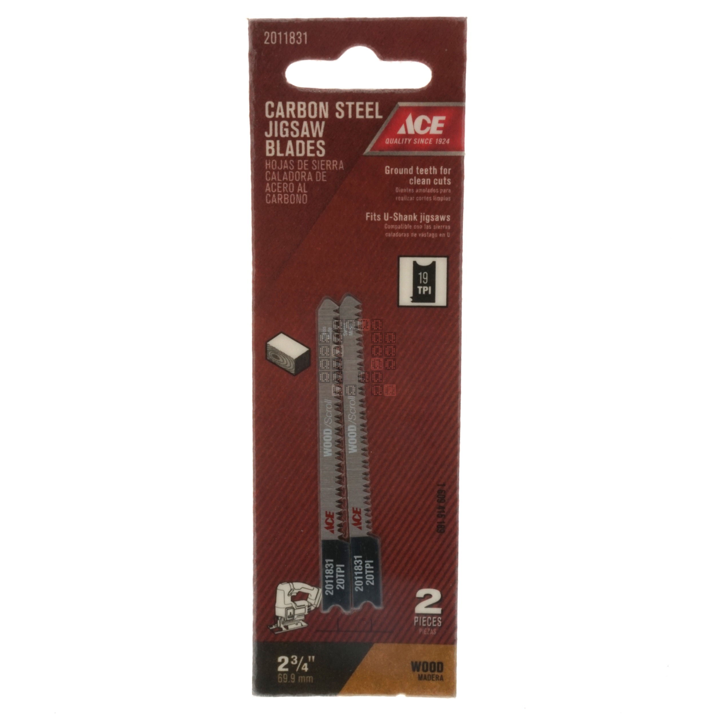 ACE Hardware 2011831 Carbon Steel Jigsaw Blades, 19TPI 2-3/4" Length, 2-Pack, U-Shank