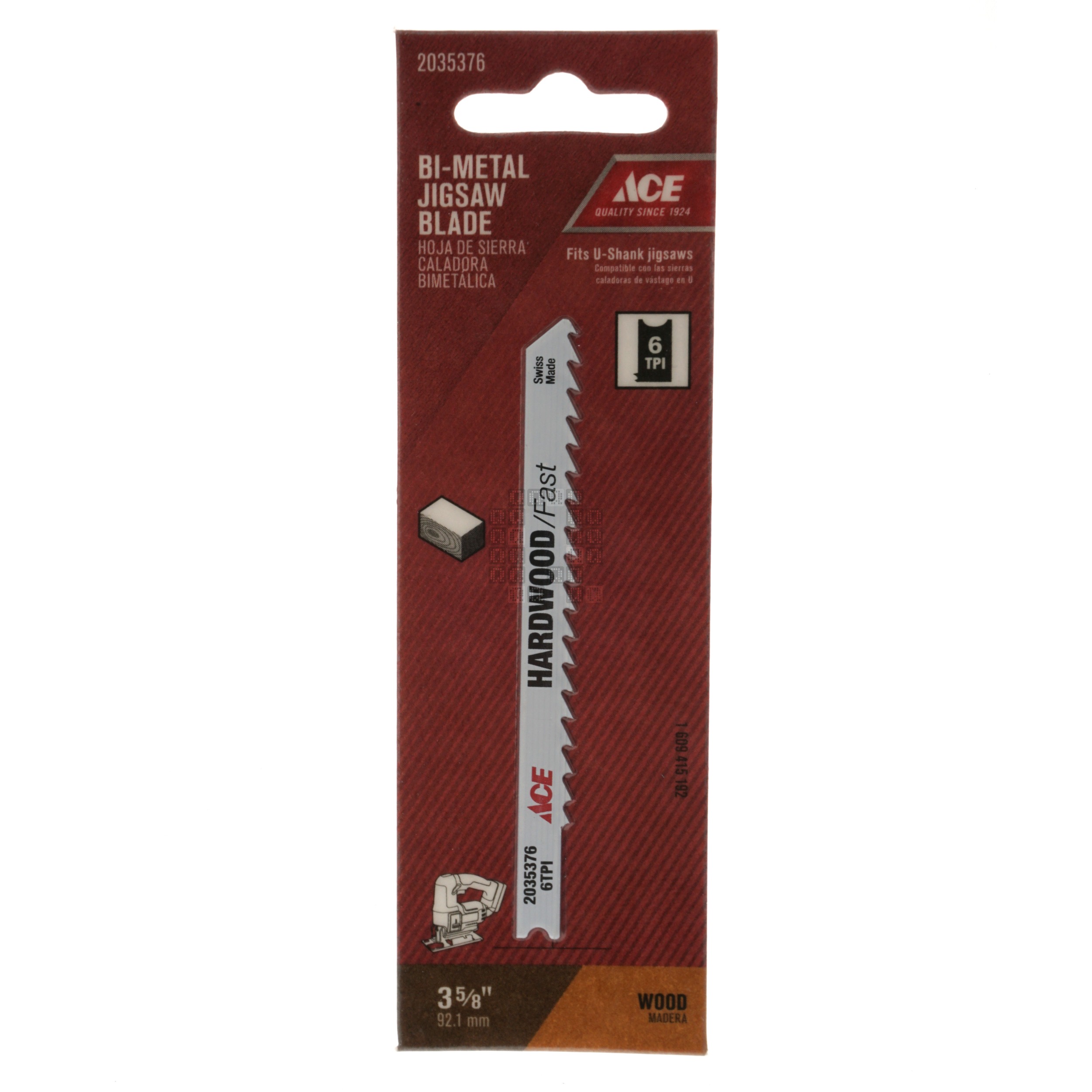 ACE Hardware 2035376 Bi-Metal Jigsaw Blade, 6TPI 3-5/8" Length, U-Shank, 3/4" to 2" Wood - Rough
